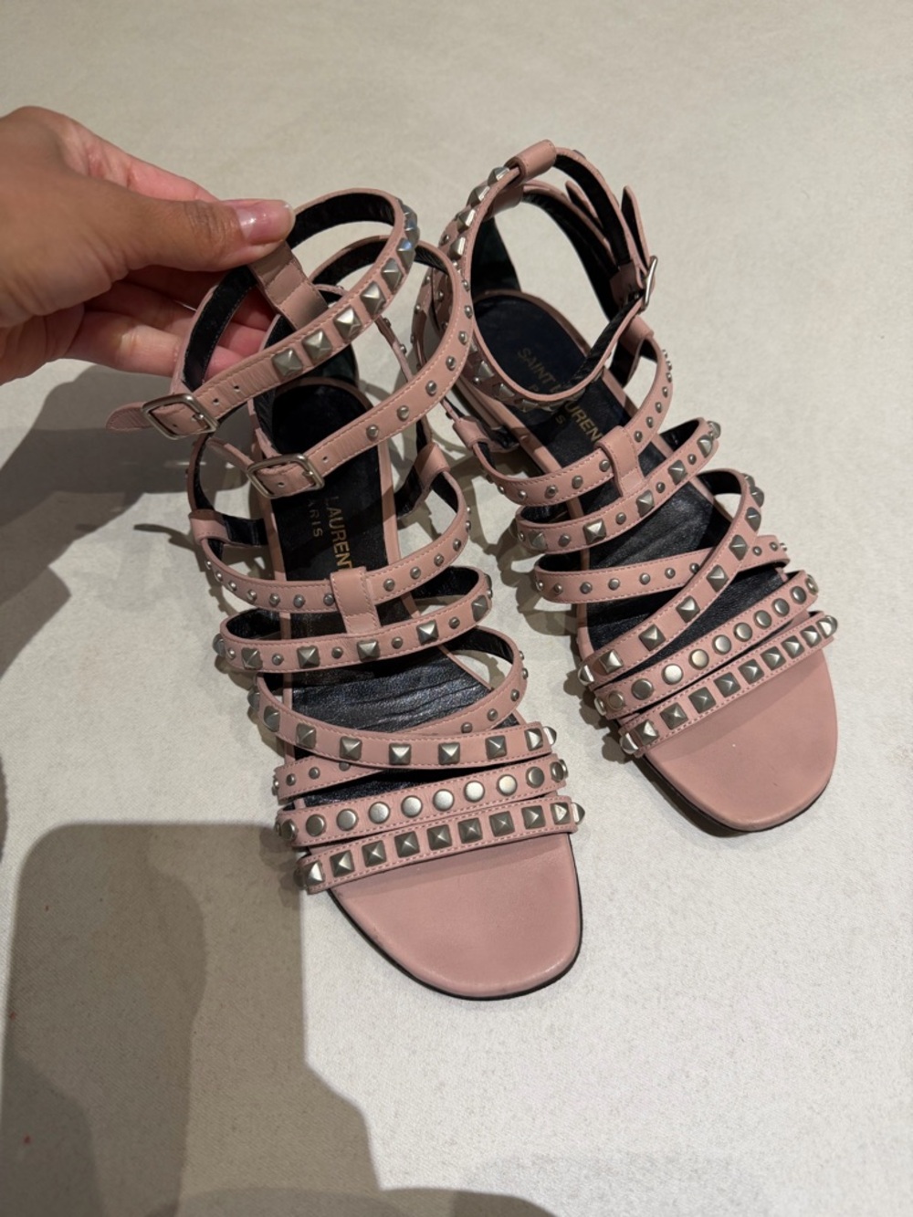 YSL 36 1/2 Studded Strappy Sandals in Blush Pink - Women's Fashion Sandal - Picture 14 of 15